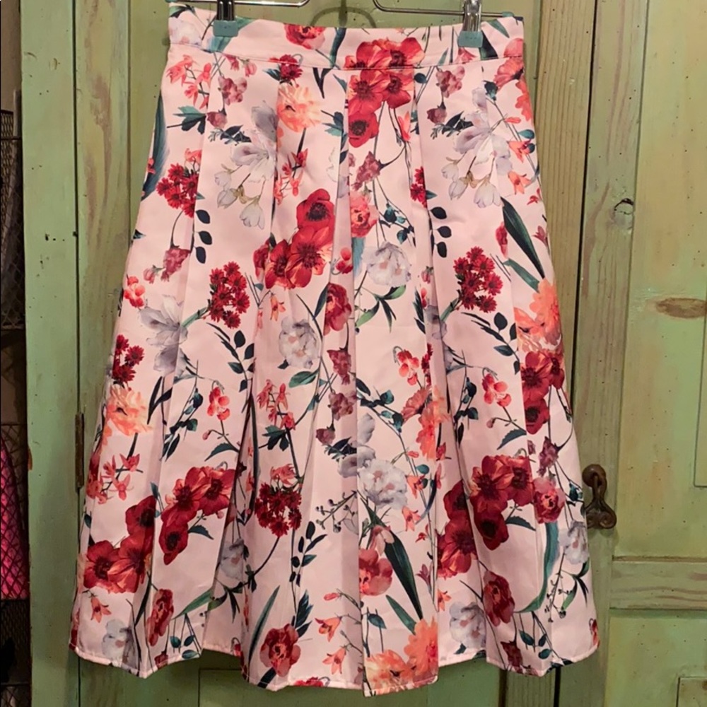 Spring Floral pleated A-line skirt